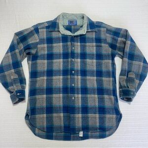 Vintage Pendleton Blue Gray Plaid Flannel Button Up Shirt